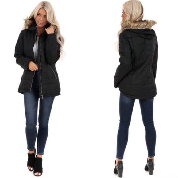 Ambiance Jackets & Blazers - Midnight Puffy Winter Coat W/Pockets & Fur Hood L